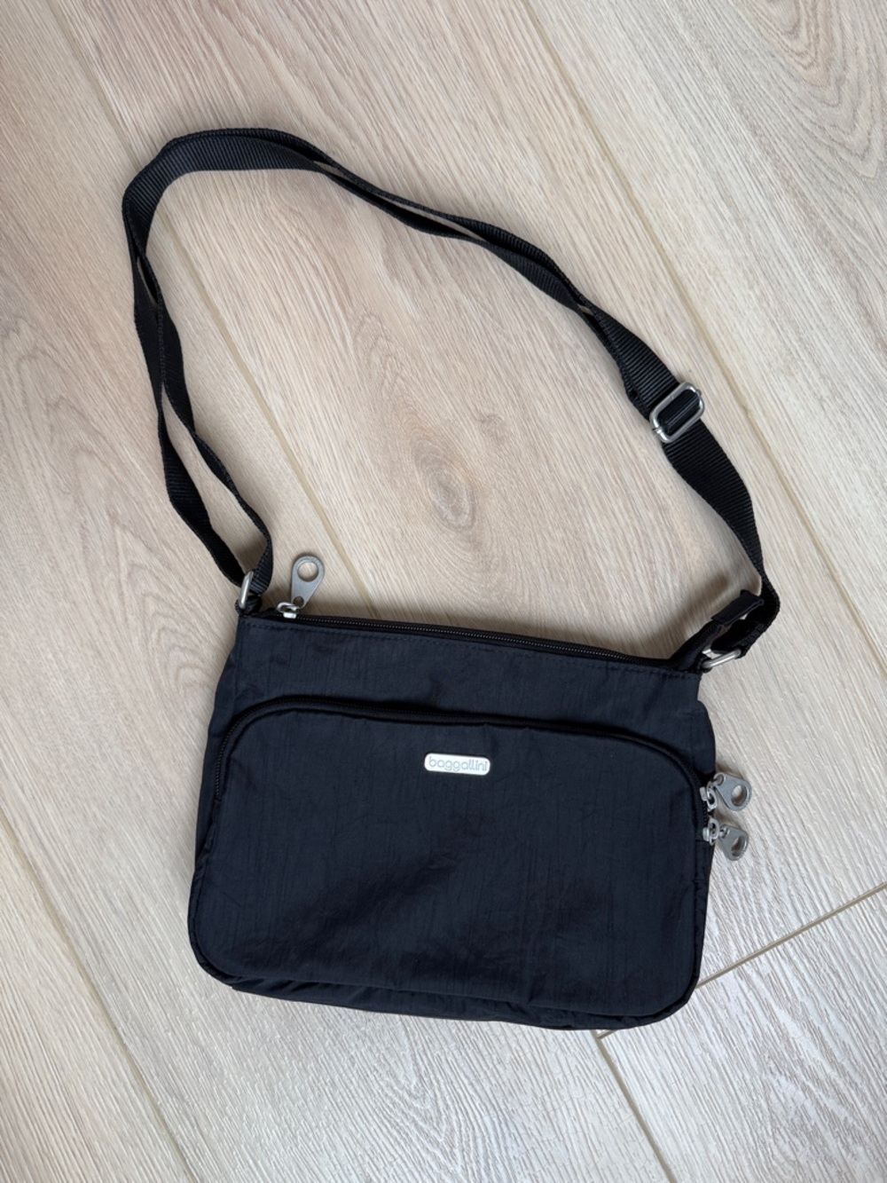 Baggallini Joey Large Black Crossbody Purse, Water-Resistant Nylon Travel Bag